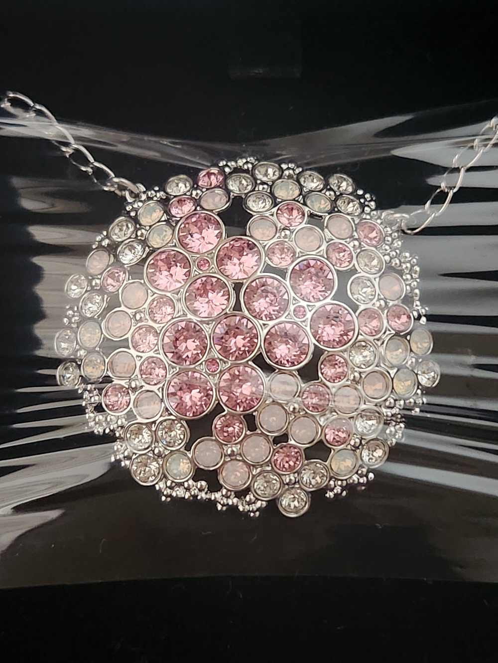 Swarovski Pink and Clear Crystal Cluster Cherry Pendant Necklace